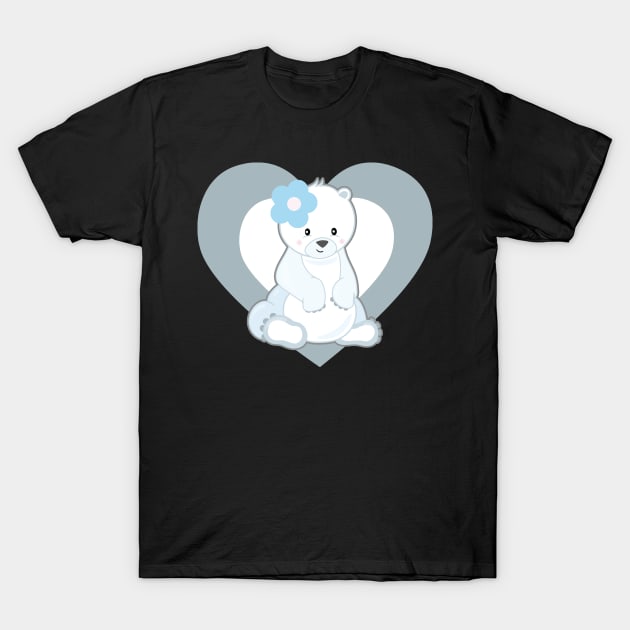 Cute Kawaii Polar Bear Heart T-Shirt by HeartsandFlags